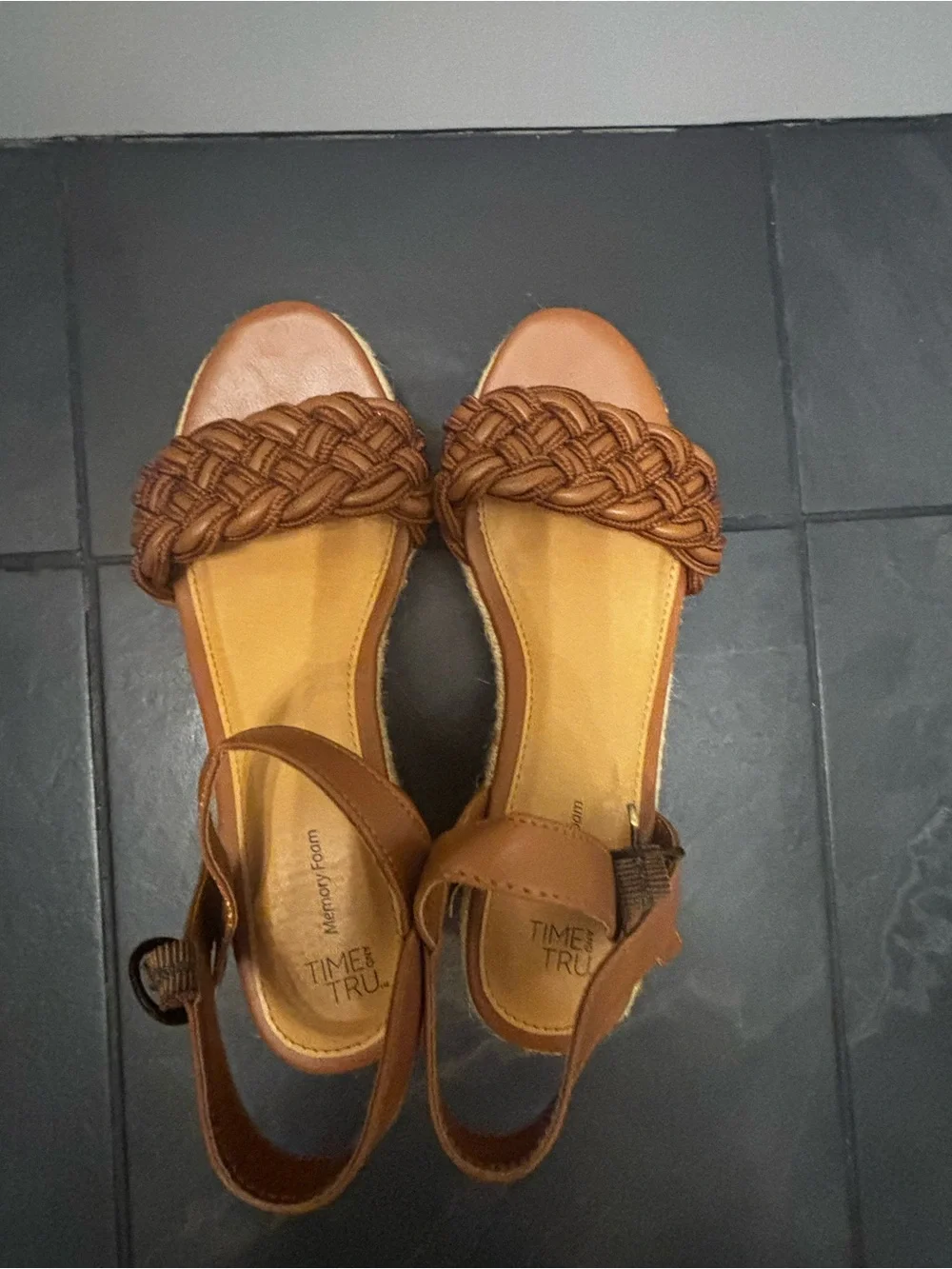 Time and Tru Braided Espadrille Slingback Sandals in Brown